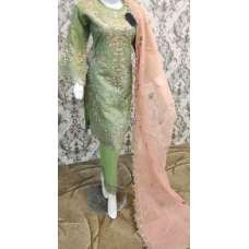 Green & Peach Embroidered Fancy Wedding Salwar Suit