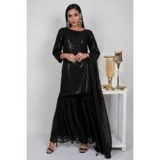Black Sequin Georgette Indian Gharara Suit