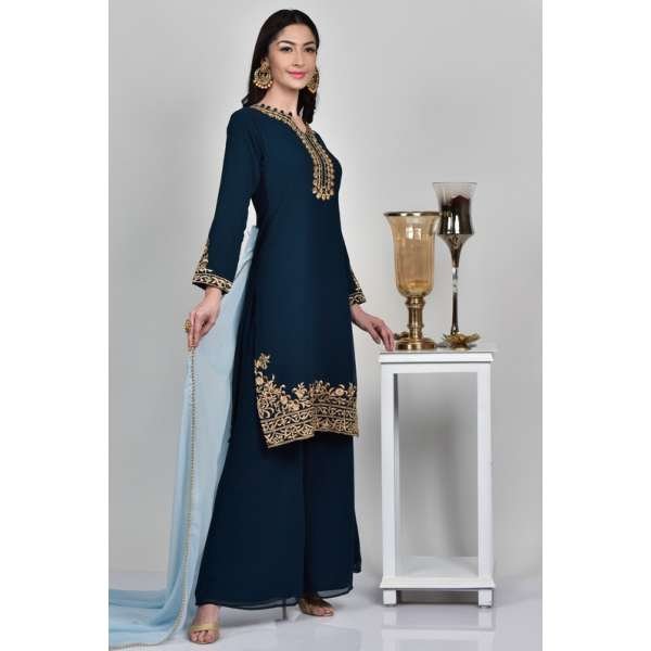Navy Blue Palazzo Georgette Readymade Suit