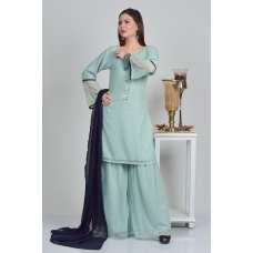 Mint Stitched Party Wear Ladies Gharara Suit