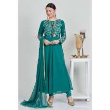 Rama Green Festive Reception Frock Style Dress
