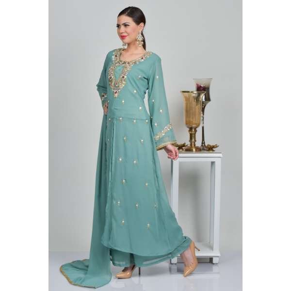 Dark Mint Front Slit Kameez Readymade Suit