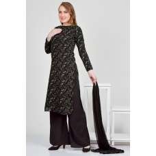Black Georgette Printed Kurti Palazz Shalwar Suit