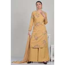 Beige Floral Printed Dress Kurti Palazzo Pant Suit