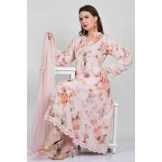 Light Pink Floral Printed Anarkali Dress