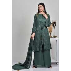 Stunning Moss Green Jacket Style Gharara Dress