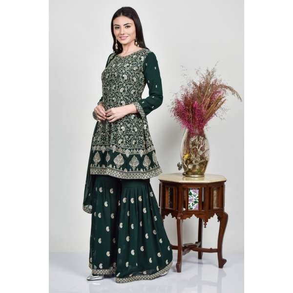 Dark Green Party Gharara Pakistani Designer Readymade Suit