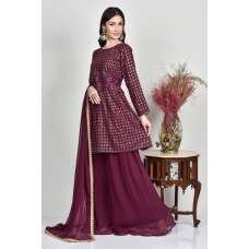 Plum Embellished Eid Party Gharara Dress