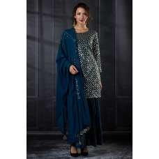 Dark Blue Mirror Work Wedding Party Gharara Suit Dark Blue Mirror Work Wedding Party Gharara Suit