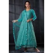 Ferozi Net Embroidered Indian Designer Anarkali Suit