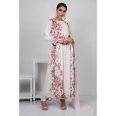 Off White Floral Printed A Line Georgette Suit