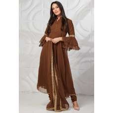Brown Indian Designer Ready to Wear Frock Dress