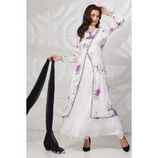 Off White Purple Floral Jacket Style Kurti Dress Off White Purple Floral Jacket Style Kurti Dress