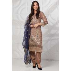 Brown Thread Embroidered Fancy Party Suit