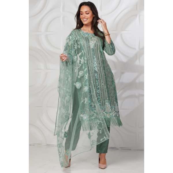 Sage Green Sequin Embroidered Party Suit