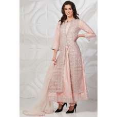 Peach Net Jacket Style Frock Fancy Party Suit