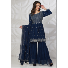  Blue Peplum Embellished Party Dress Gharara Suit