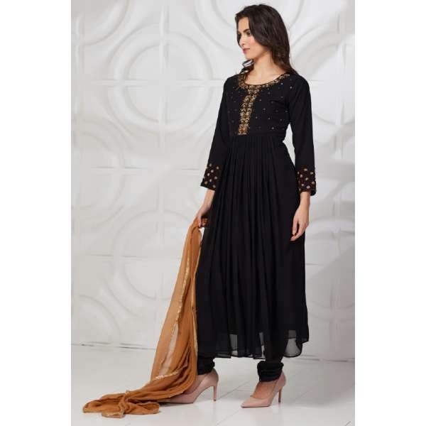 Black Readymade Eid Frock Kurti Suit