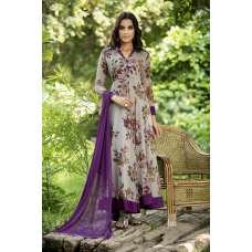 Grey Purple Chiffon Floral Printed A Line Dress Readymade 