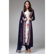 NAVY BLUE AND WHITE FLORAL INNER JACKET STYLE READYMADE DRESS