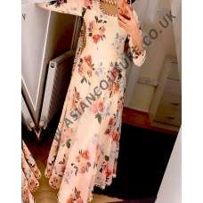 BEIGE FLORAL 3D PRINTED FLOOR LENGTH PAKISTANI DESIGNER OUTFIT