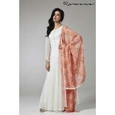 Off White Peach Flared Dress Anarkali Gown