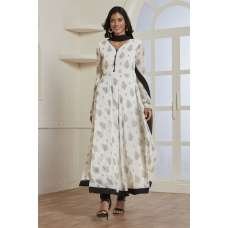 WHITE AND BLACK FLARED STYLE READY MADE INDIAN DRESS