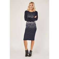Navy Blue Winter Contrast Knit Jumper Dress Navy Blue Winter Contrast Knit Jumper Dress