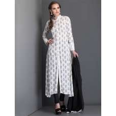 OFF WHITE BLOCK PRINT SLIT STYLE KURT AND CHURIDAAR READY MADE SUIT
