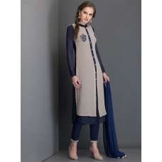 Grey Slit Dress Blue Pencil Trouser Indian Suit