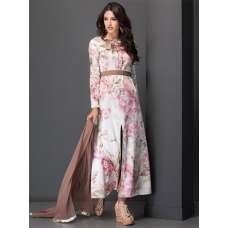 CREAM SOFT PASTEL FLOWER LONG LINE SLIT STYLE SUIT