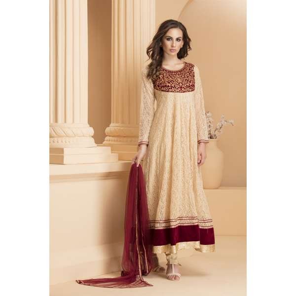  Cream Maroon Indian Partywear Readymade Dress