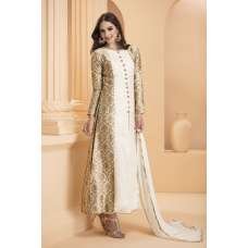 White & Gold Brocade Readymade Indian Dress