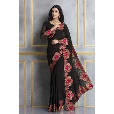 ZACS-69 BLACK GEORGETTE EMBROIDERED INDIAN PARTY WEAR SAREE ZACS-69 BLACK GEORGETTE EMBROIDERED INDIAN PARTY WEAR SAREE