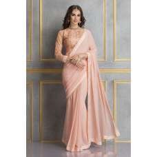 ZACS-71 PEACH GEORGETTE AND EMBROIDERED NET WEDDING WEAR SAREE