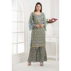 GREY EMBROIDERED DESIGNER SHARARA DRESS