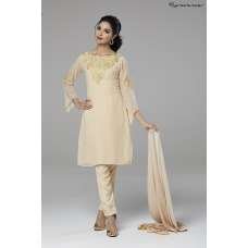 BEIGE EMBELLISHED READY MADE PENCIL TROUSER SUIT