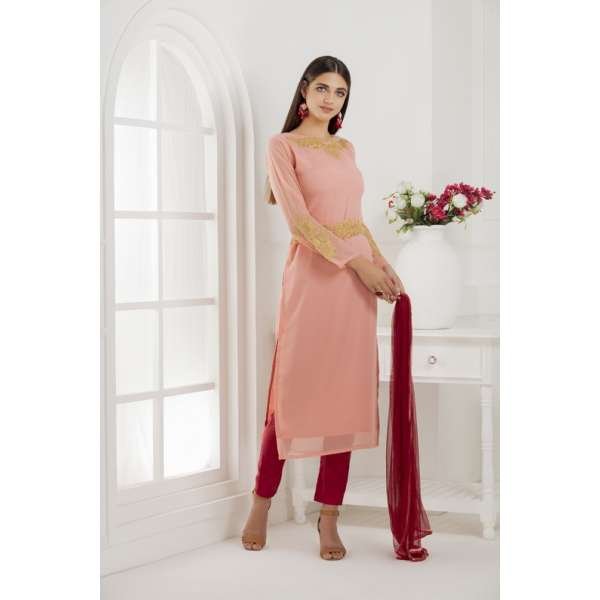 DUSTY PINK AND RED SALWAR PARTY SUIT 
