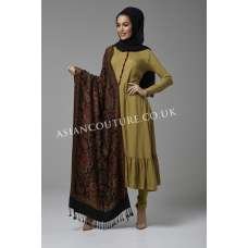 PISTA GREEN WARM READY MADE SUIT WITH EMBROIDERED SHAWL