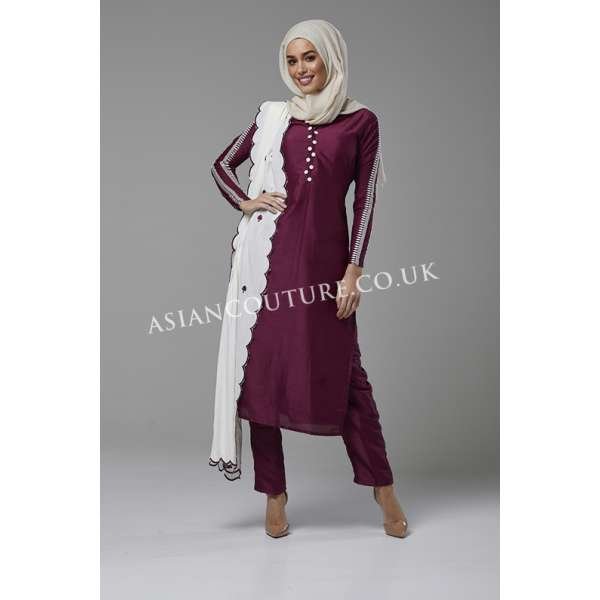 MAGENTA PURPLE CREPE SILK READY MADE SUIT 