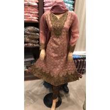 ROSE PINK CHIFFON EMBROIDERED PAKISTANI STYLE WEDDING WEAR READYMADE SUIT