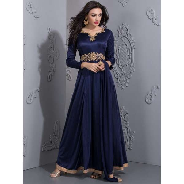 NAVY BLUE STUNNING EMBELLISHED EVENING MAXI GOWN(READY MADE)