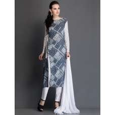 Blue Dress Wrap Printed White Design Readymade Blue Dress Wrap Printed White Design Readymade