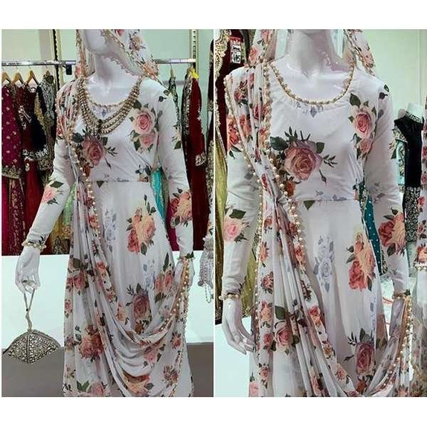 WhIte Women Designer Floral 3D Dress 