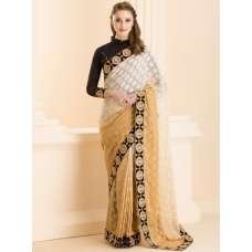 GOLD BEIGE OMBRE SAREE WITH STITCHED BLACK BLOUSE