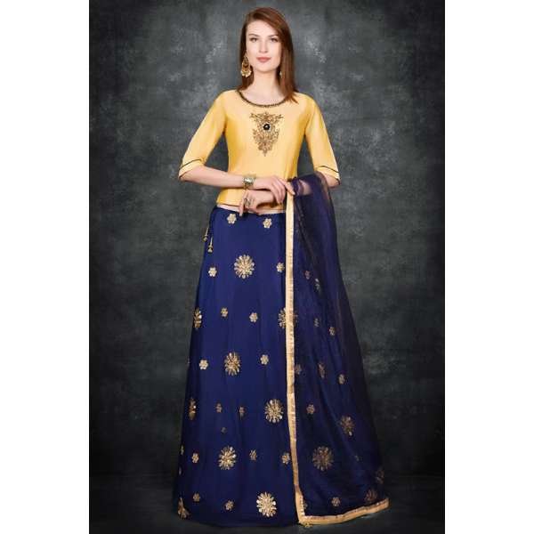 Classic Blue & Yellow Pakistani Designer Party Wear Lehenga