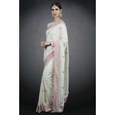 Ivory & Pink Pakistani Designer Wedding Bridal Saree