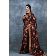 Floral Printed Indian Designer Evening Cocktail Party Saree Floral Printed Indian Designer Evening Cocktail Party Saree