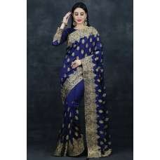 Splendid Royal Blue Indian Designer Evening Saree