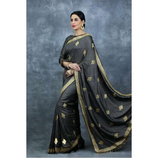 Grey Indian Saree Latest Embroidered Party Sari